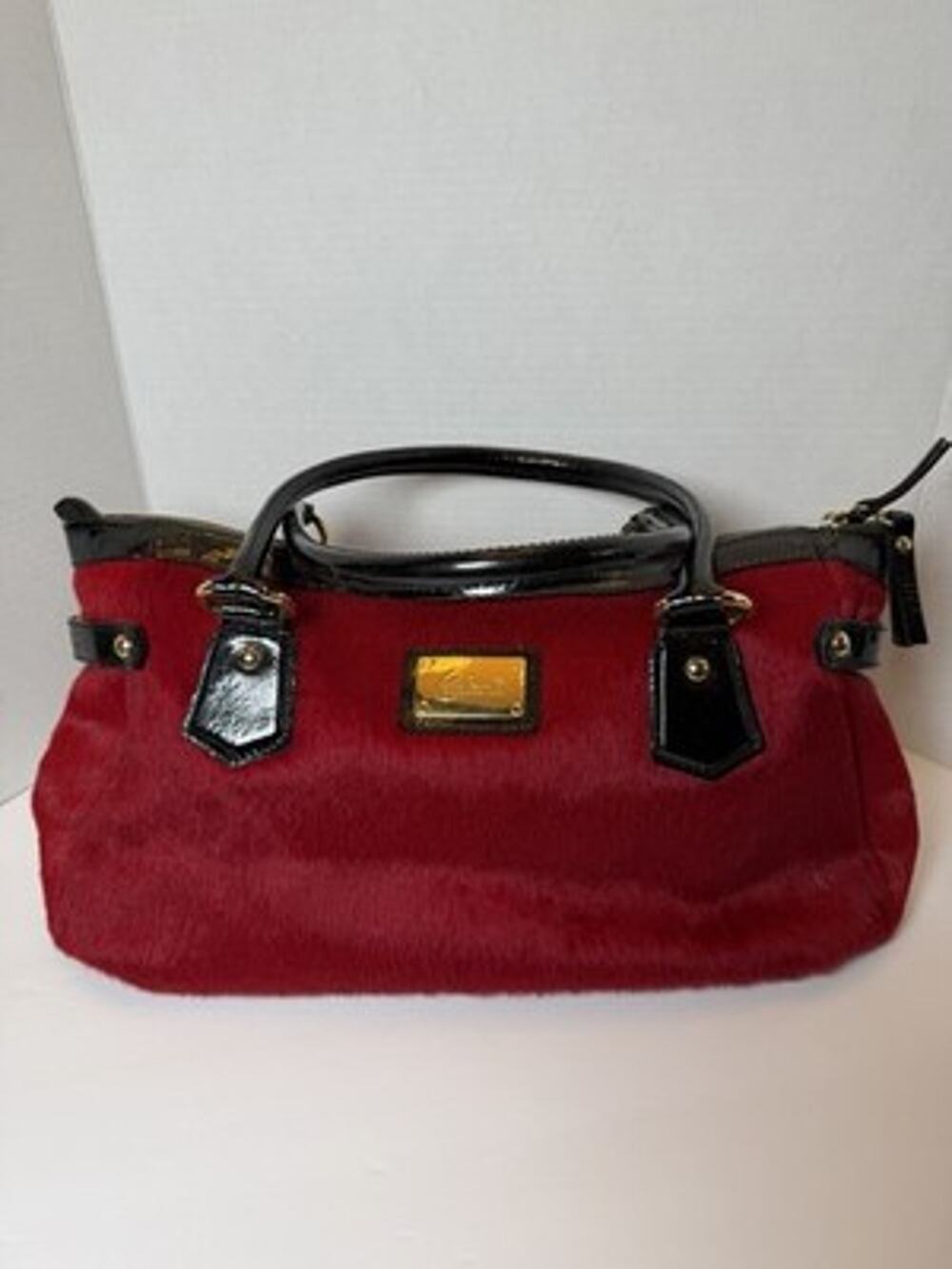 Cavalcanti Italy VTG Red Calves Hair Patent Leather Handbag Y2K Slouchy